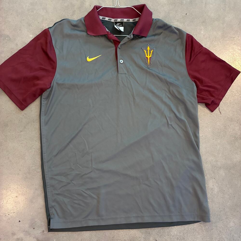 Nike Arizona State Sun Devils Gray maroon polo shirt college sports Mens Large